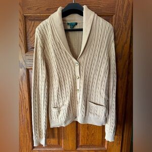 Ralph Lauren Woman’s XL tan cotton cable cardigan sweater.  Never worn!